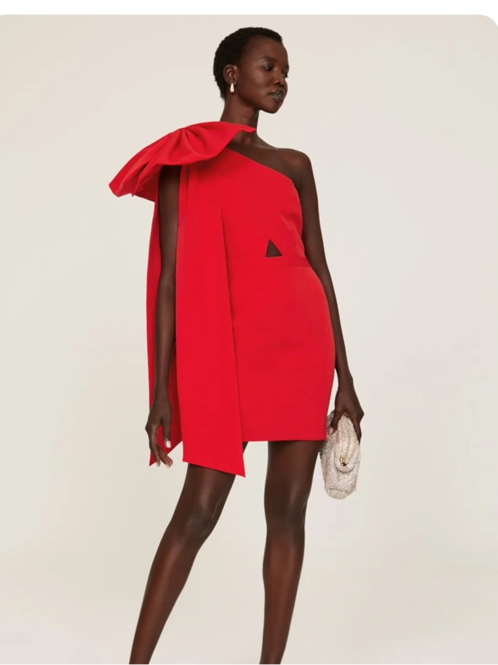 Toccin Red One-Shoulder Mini Dress with Draped Bow